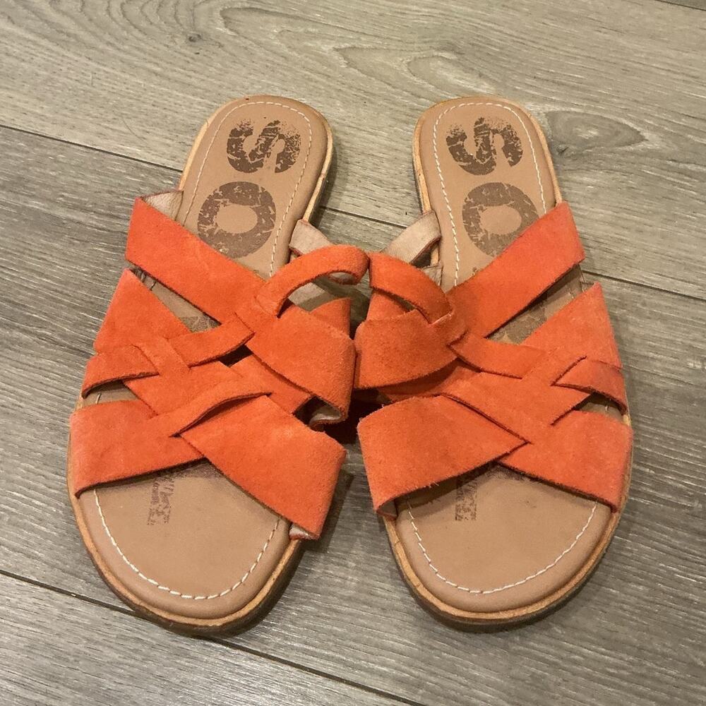Sorel Womens Ella Slide Orange Suede US 6 EU 37 Boho Beach Resort Vacay Casual